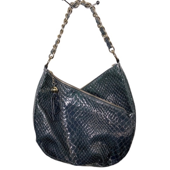 Gianni Bini Purse Shoulder Hobo Bag Gold Chain Snakeskin Blue Green Purple - Picture 2 of 7